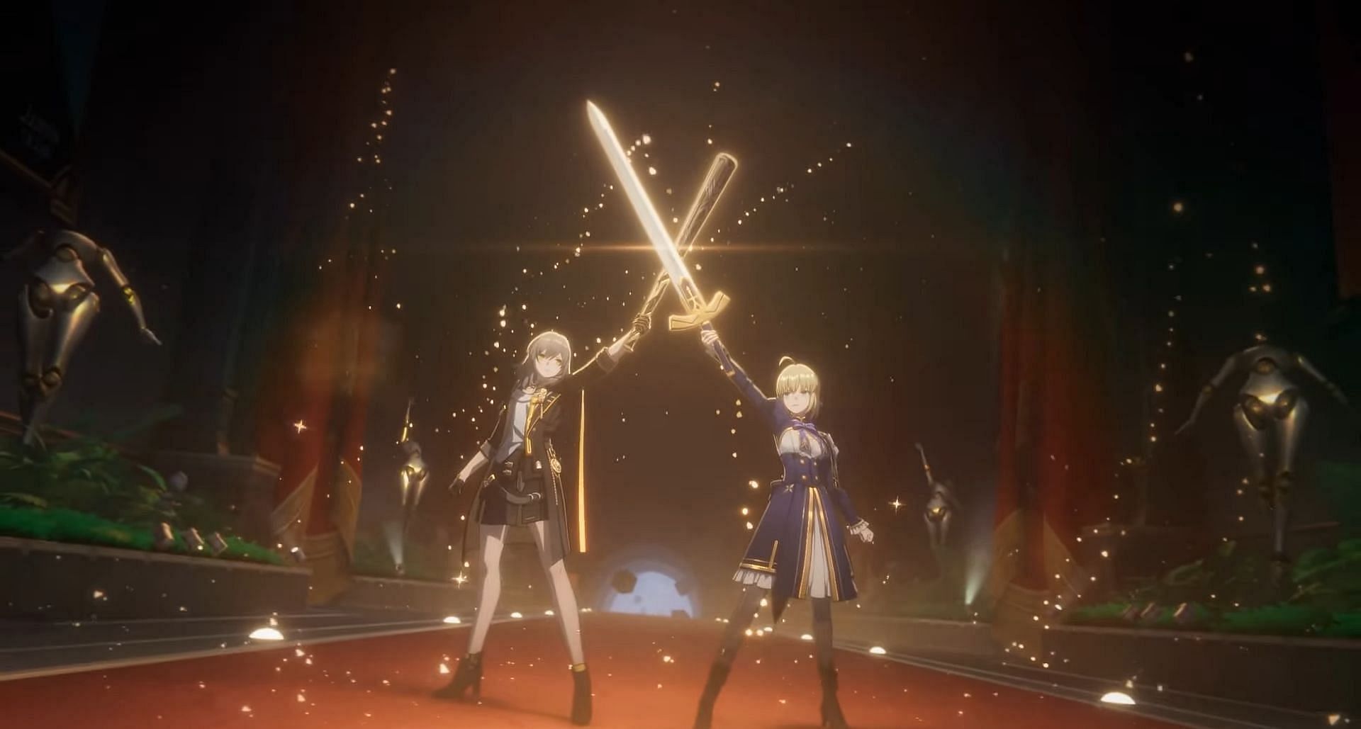 Saber and the Trailblazer wielding their sword and bat (Image via HoYoverse)